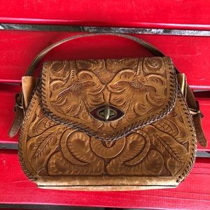 Vintage hard carved leather box purse